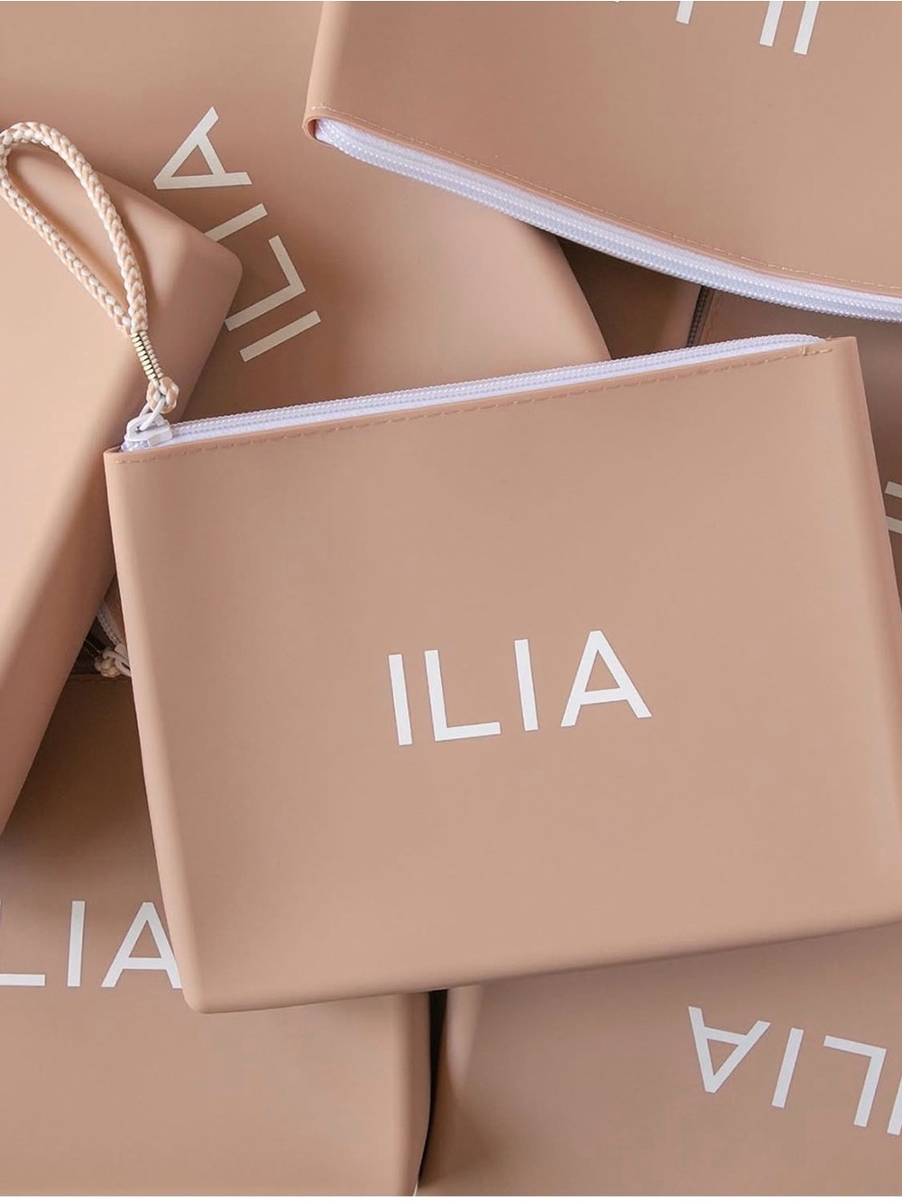 ILIA silicone Blush Beige Zip Cosmetic Pouch